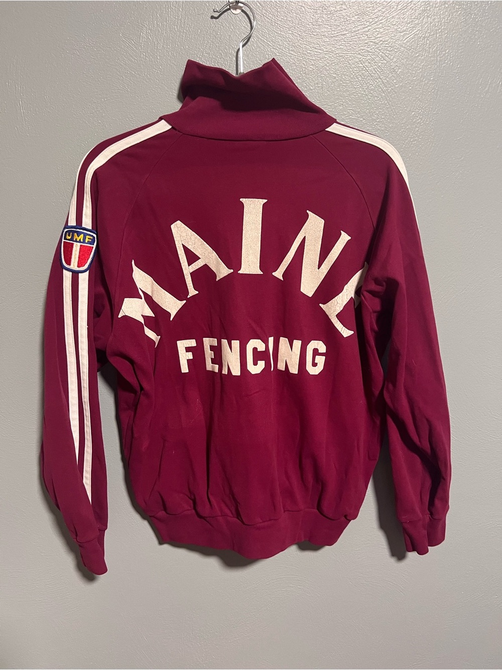 Vintage University of Maine Fencing Club Track Jacket Maroon White Striped Large